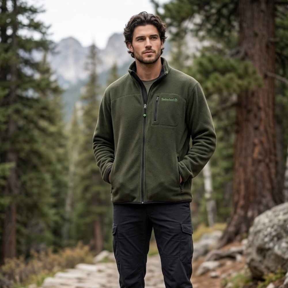 Timberland Men's Dark Olive Green Full-Zip Fleece Jacket